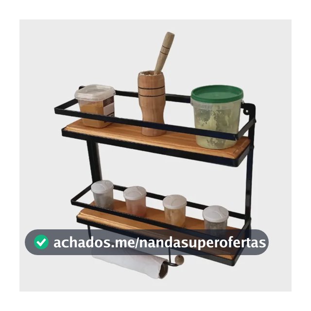 Prateleira Porta Condimentos Rústica Com Porta Papel Toalha Preto