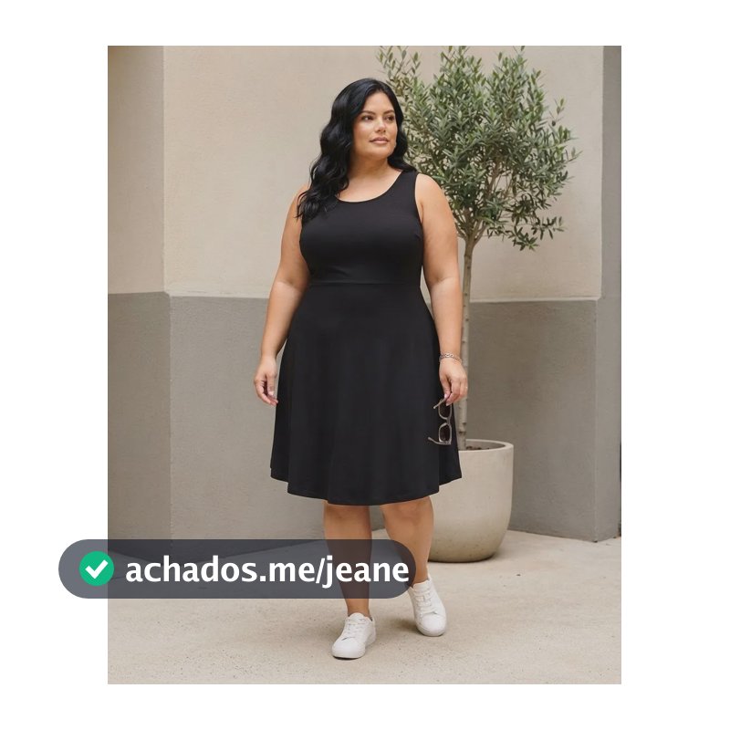 Vestido Feminino Plus Size Midi Regata De Malha Com Bolso Preto G4