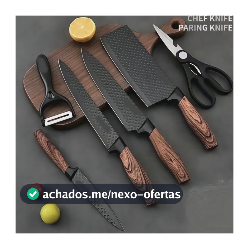 Kit Jogo De Facas Inox Corte Afiado Antiaderente Presente Cor Marrom-escuro