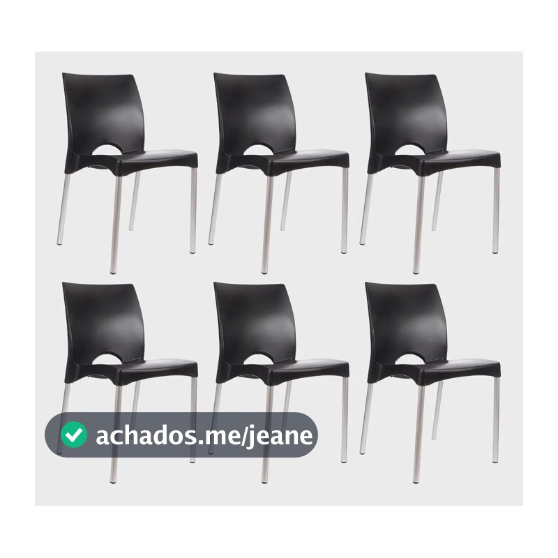 Kit 6 Cadeiras de Jantar Boston Garden Life Preto com Pés de Alumínio
