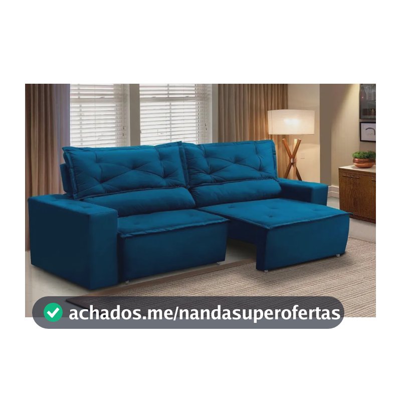Sofá Retrátil E Reclinável Com Molas 1,80m Livia Suede Azul