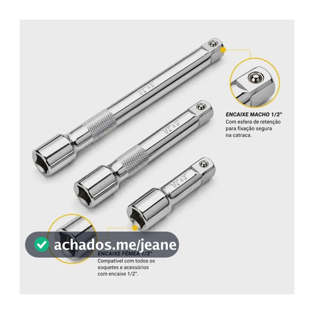 Extensões Alongadores Para Soquetes Encaixe 1/2 Polegada