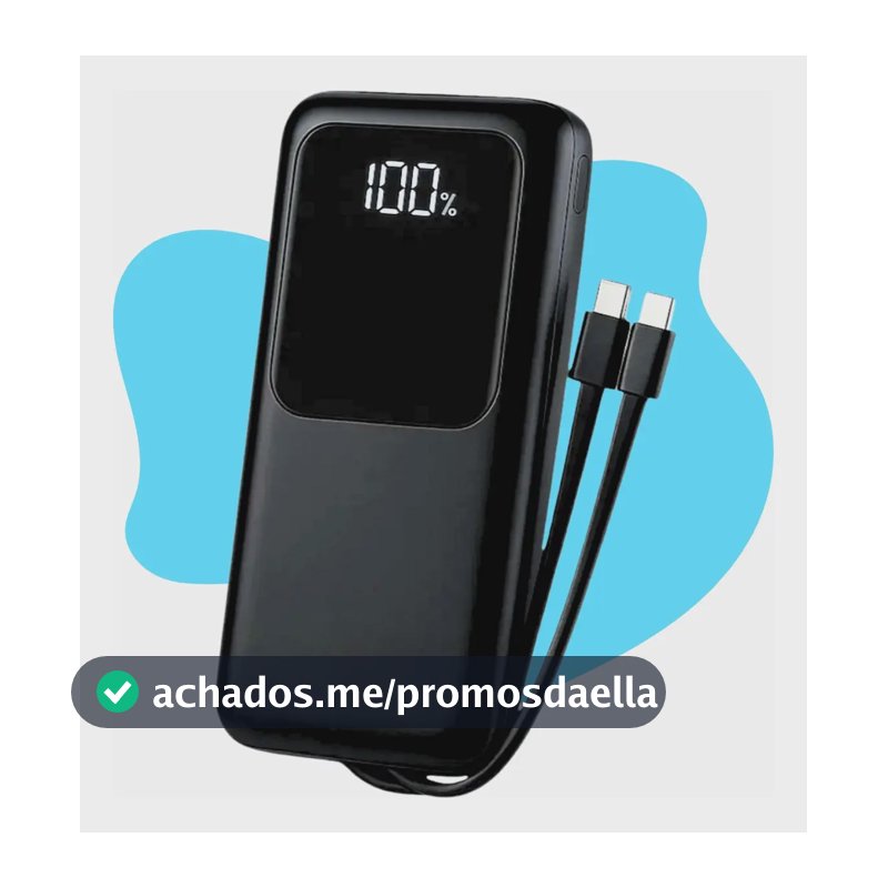 Carregador Portátil 20000 Turbo 22.5w Power Bank Premium Universal Rápido Voo Transporte Aéreo Para Samsung iPhone Xiaomi Motorola Celular Smartwatch Tablet Casenn Preto