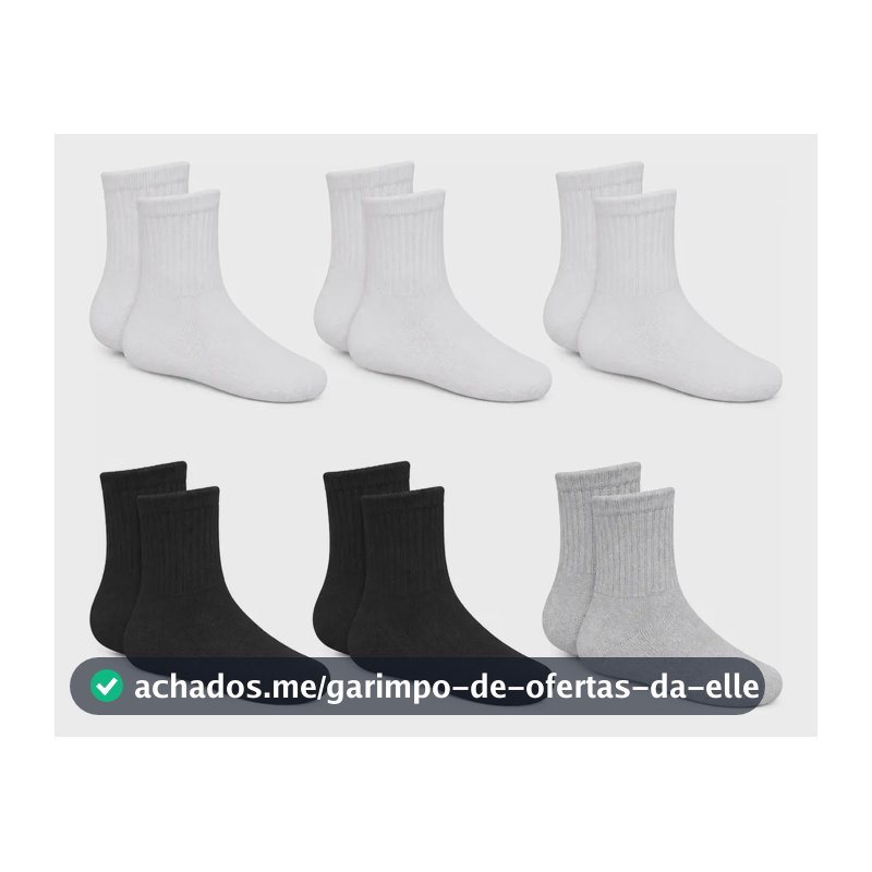 Kit 6 Pares Meia Infantil Escolar Algodão Cano Médio Menina 3 Brancos - 2 Pretos - 1 Cinza G - 34/37