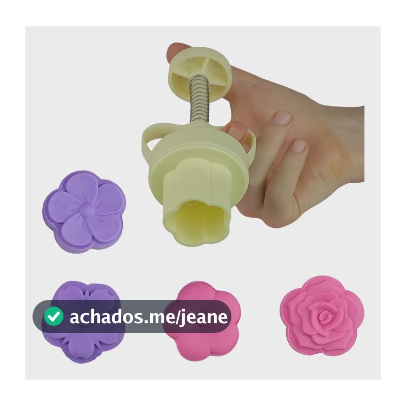 Kit Ejetor Max Flores com 4 Moldes de Plástico Resistente para Doces e Biscoitos BlueStar Amarelo