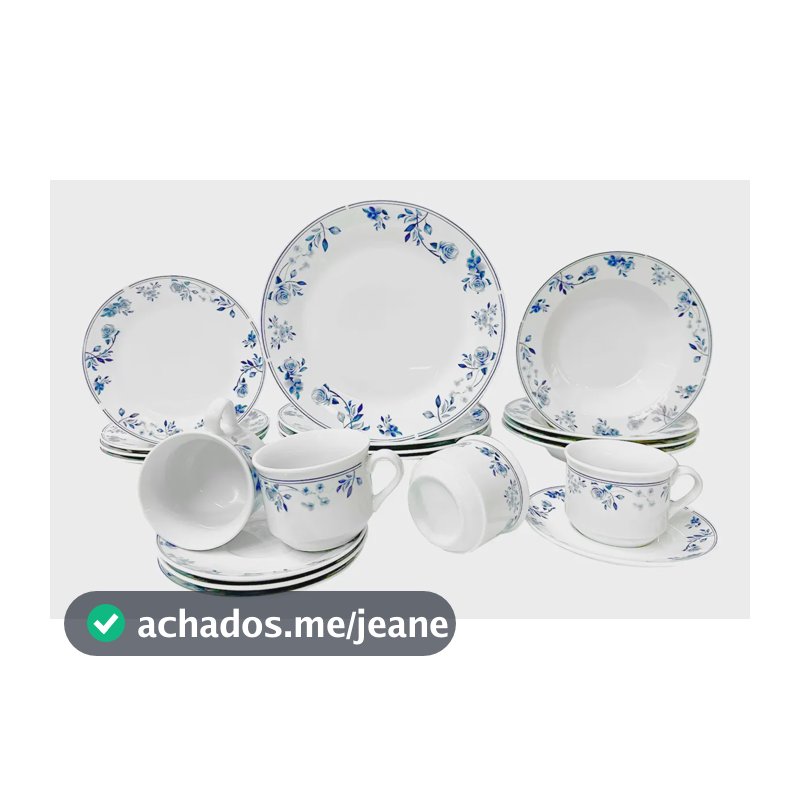Aparelho De Jantar E Chá 20 Peças Em Porcelana Decorada Branco Florido