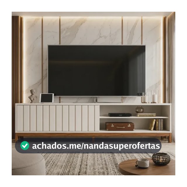 Rack Bancada Para Tv Até 75 Aurora 1.8 Mobler 1 Porta Com Pés Design Sala Moderna Cor Pérola Metalizado/cinamomo Mel