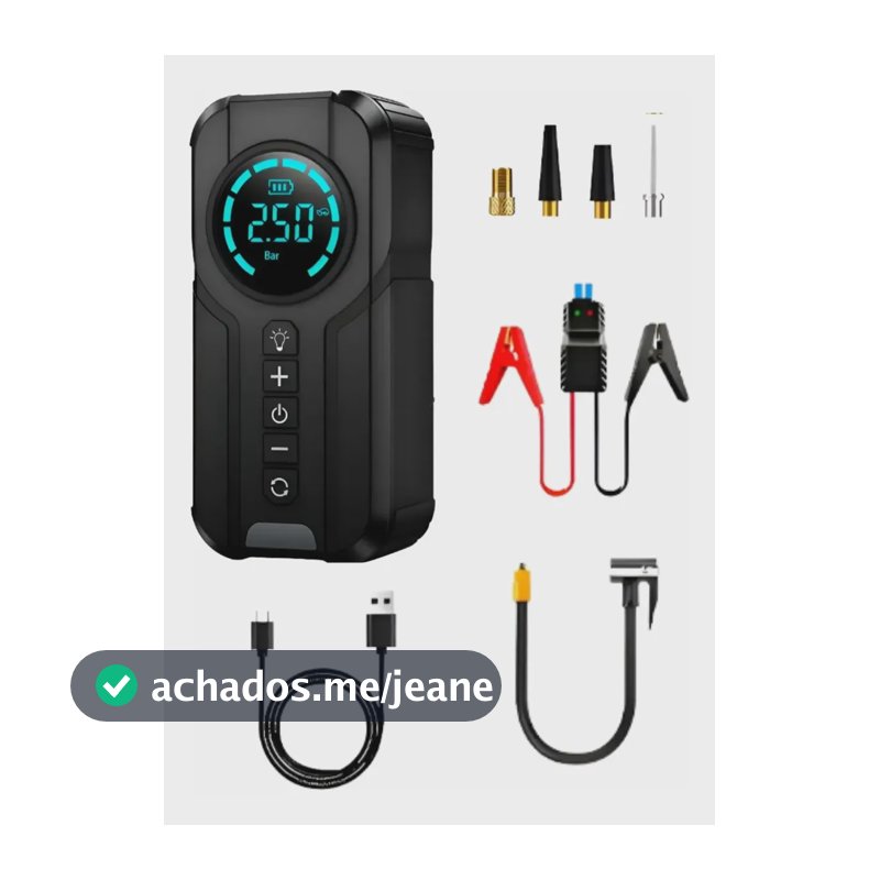 Auxiliar Partida Compressor Bateria Portatil Veicular Preto 15v