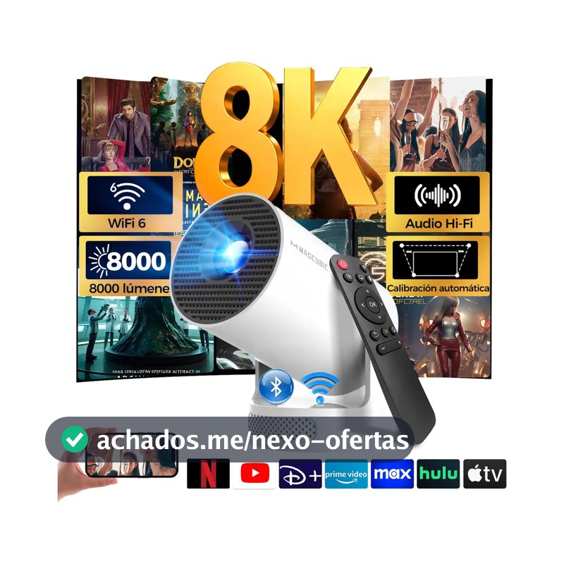 Mini projetor portátil Magcubic 8k Hy300pro+ Led 260ansi Android Smart TV Dual Wifi6 Bluetooth 5.4 com HDMI USB e som Hifi