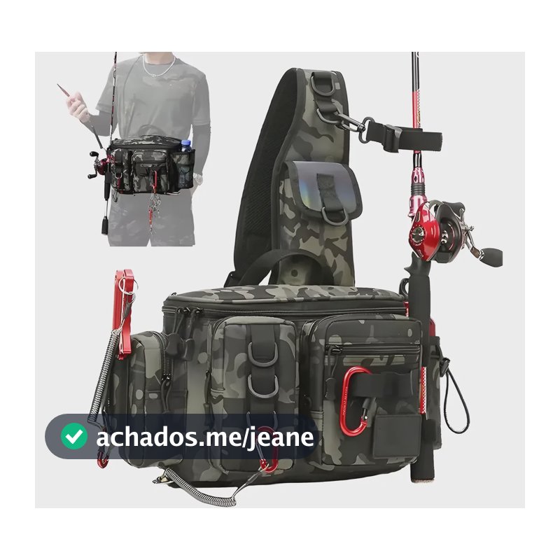 Bolsa Para Pescaria Mochila Impermeável Reforçada Pochete Verde-escuro Camuflado