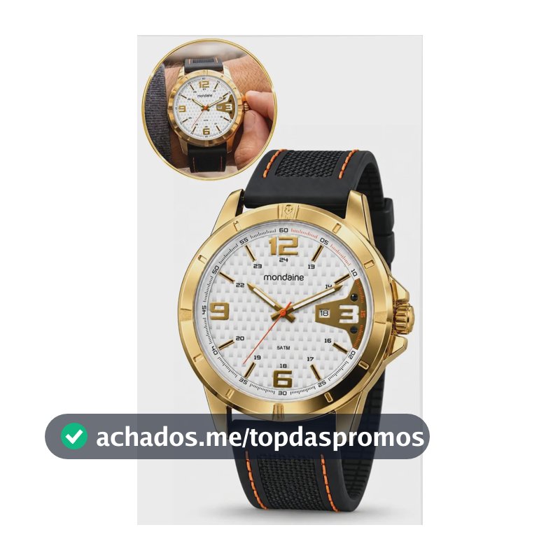 Relógio De Pulso Mondaine Com Corria De Silicone Cor Preto - Fondo Branco - Bisel Dourado