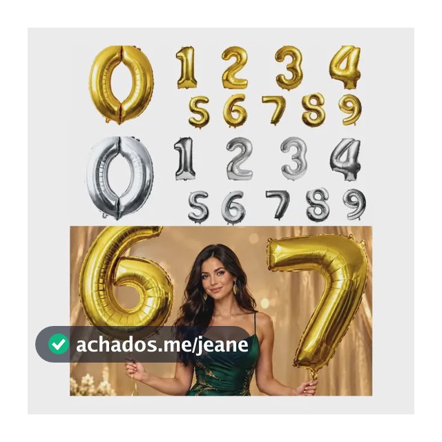 Bexiga Balão Númerico Metalizado 80cm C/ Canudo Aniversário