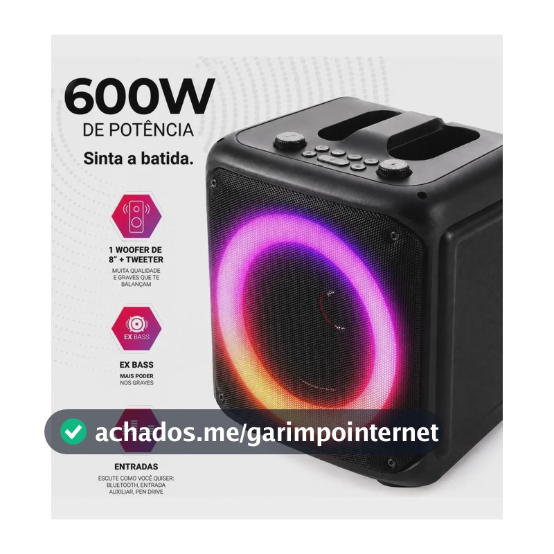 Caixa De Som Bluetooth Portátil 6,5 3000mah Karaokê Rgb Preto 5v