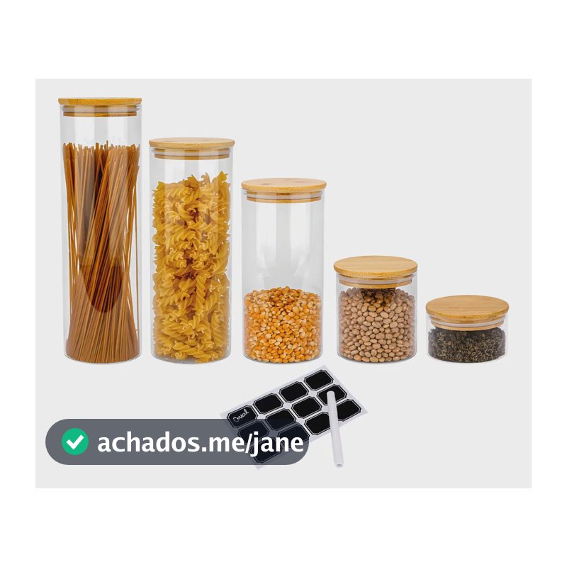 Kit 5 Potes Herméticos Vidro Biscuitt Orbb Tampa Bambu 5.3L Manter Alimentos Frescos