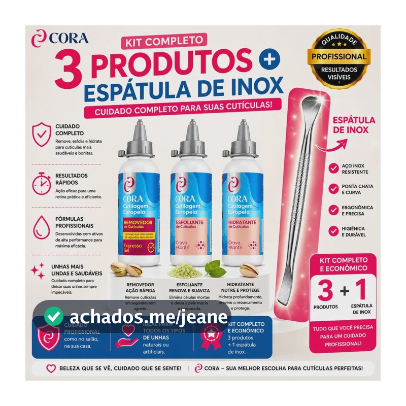 Kit Manicure Cutilagem Europeia Unhas + Espátula Inox - Cora