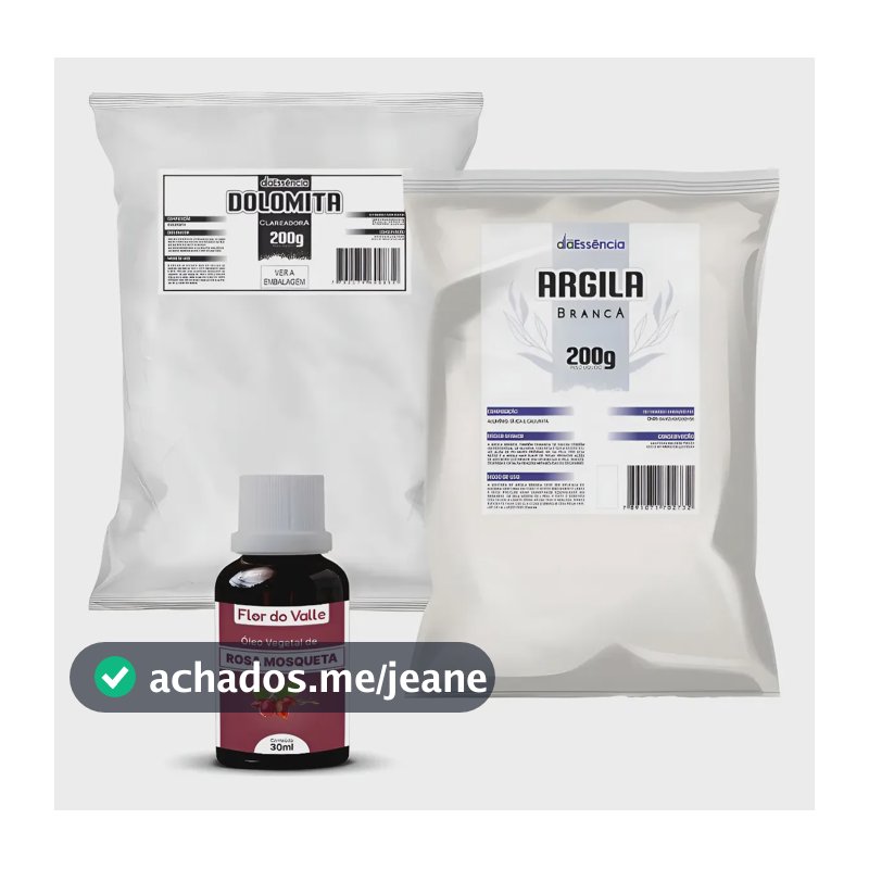 Argila Branca E Dolomita Clareadora 200g+ Rosa Mosqueta 30ml Todo Tipo De Pele