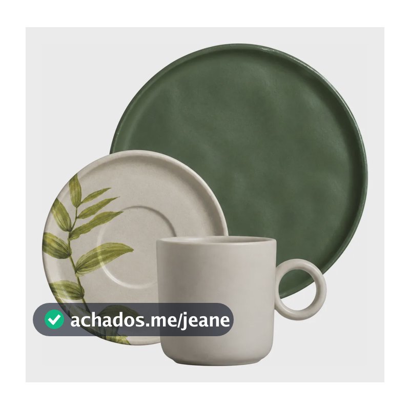 Jogo 3pçs Porto Brasil Xícara 150ml Pires Relax Prato Leaf Verde Leaf E Basic Relax