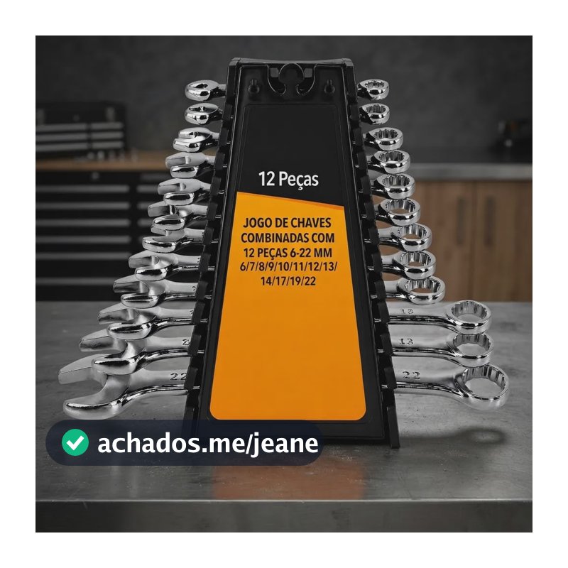 Kit Jogo Chave Combinada 12 Pçs 6-22mm Completo Boca Estrela Cinza
