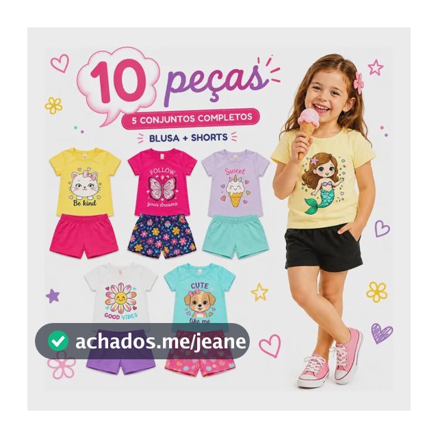 Kit Lote 10 Peças Menina Conjunto Infantil Top Feminino