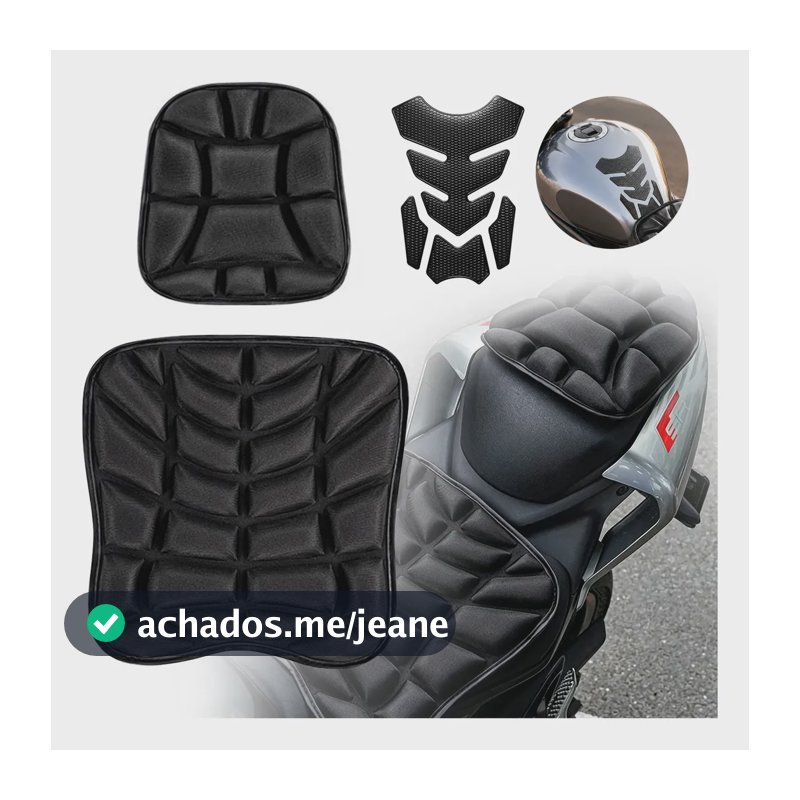 Kit 2 Almofada Capa Banco Moto Conforto Eva Respirável Preto