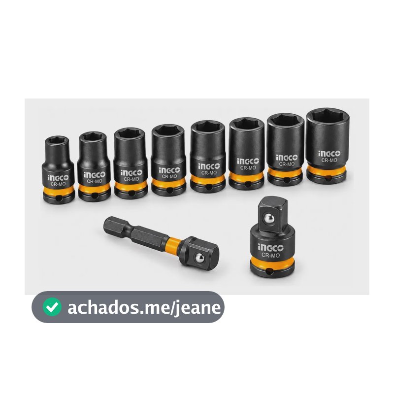 Jogo Soquetes Impacto Ingco 3/8 Cr-mo 10 Peças 8 A 19mm Preto