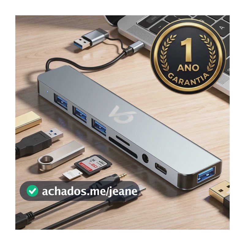 Hub Usb 8 Portas 3.0 E 2.0 Cabo Tipo C + A Híbrido P2 Estéreo Áudio Thunderbolt Extensor Adaptador Dock Station Dex Macbook iPad Computador Pc Notebook Tablet Type C Voxo