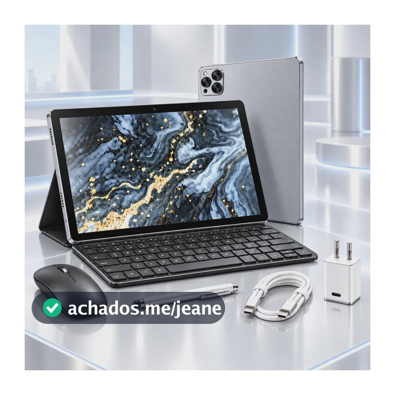 Tablet 10,1 Polegadas 128GB Com Teclado Mouse E Caneta Touch Prata Estudo Trabalho Popsy