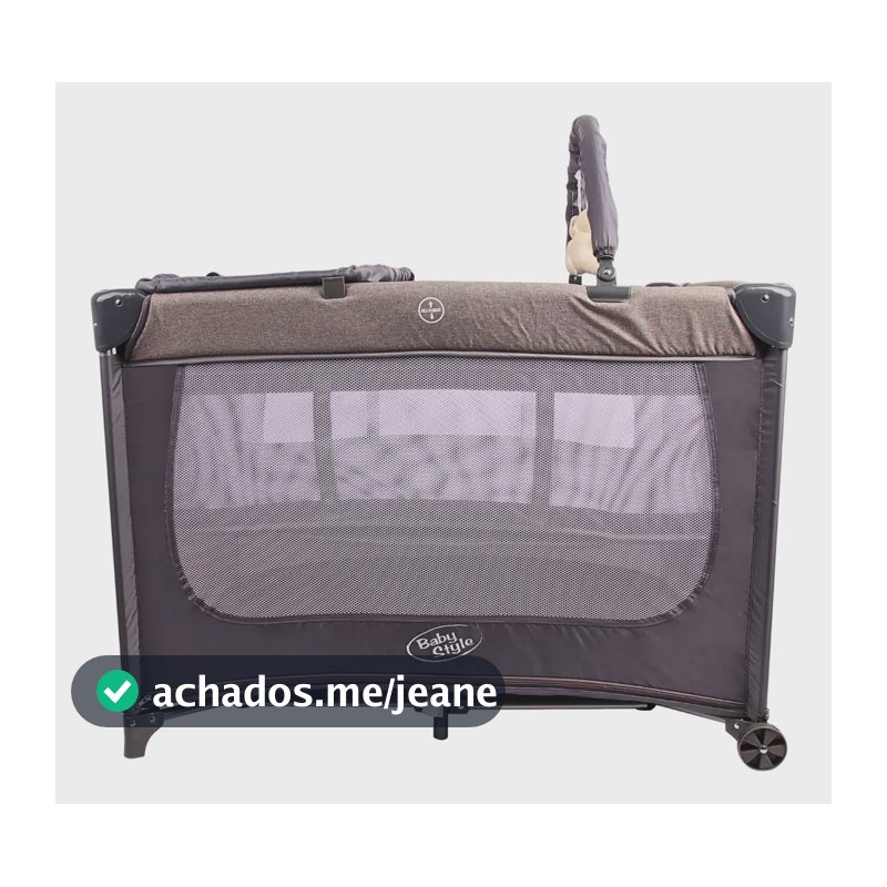 Berço Cercadinho Baby Style Compacto Cinza com Trocador e Móbile