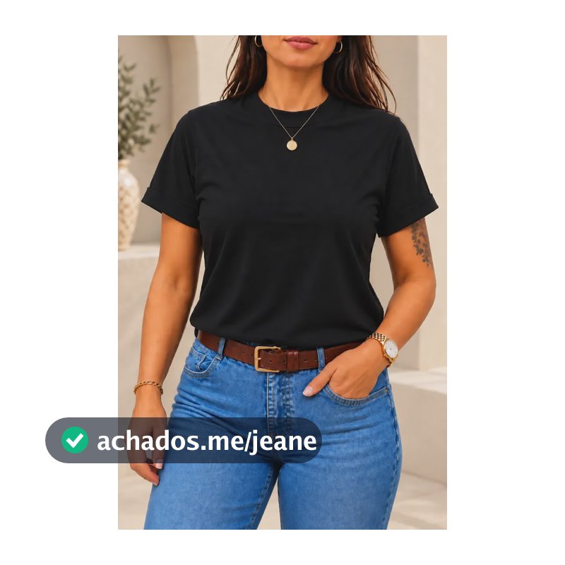 Blusa Gola Alta Feminina Tshirt Camiseta Social Lisa Algodão Preto Gg