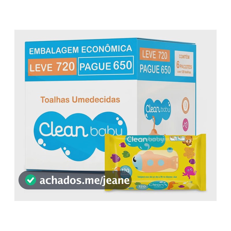 Kit 720 Unidades Toalha Lenço Umedecidos Clean Baby Infantil Bebe 6 Pacotes Atacado