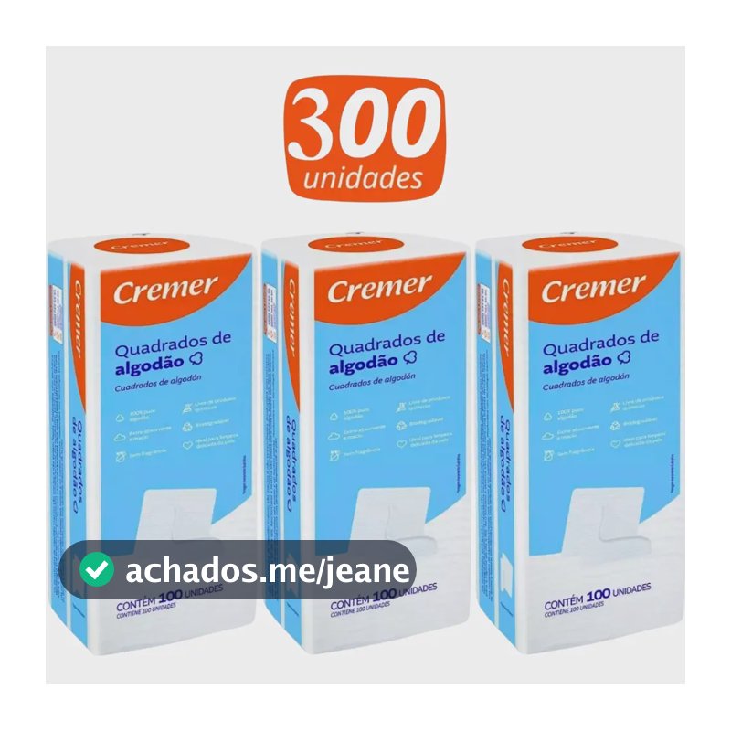 Kit 3x Algodão 100un Quadrado Bebê Sem Perfume Limpeza Macio Branco