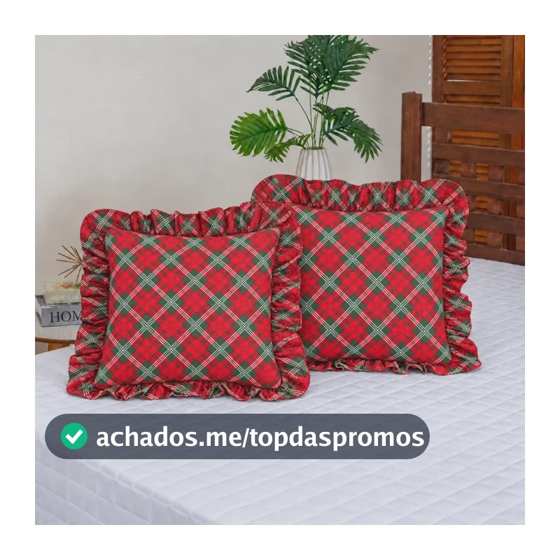2 Capas (1 Par) De Almofada 45x45 Xadrez De Algodão Natal