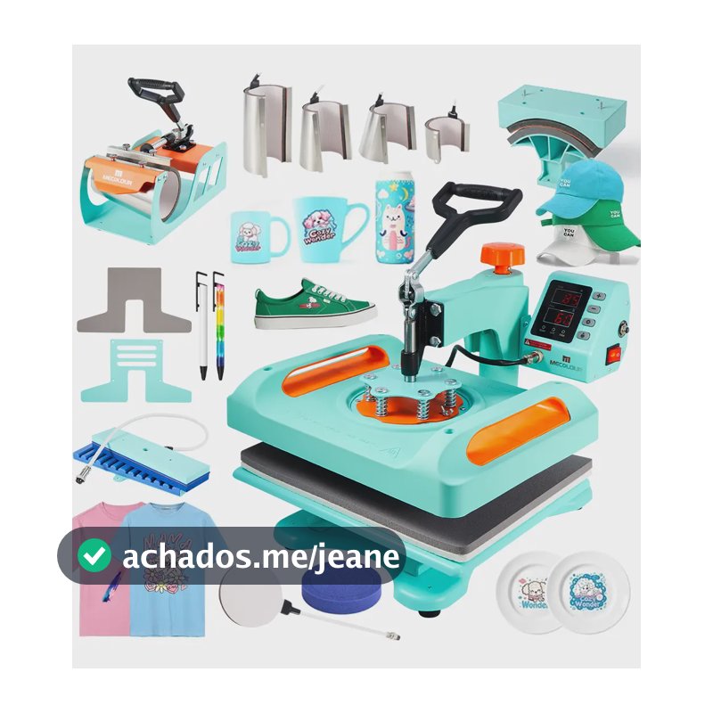 Kit Sublimação Completo 11 Em 1 Mecolour Me601 Com 9 Resistência E 2 Moldes, Chapa 29x38cm - Para Canecas, Camisetas, Boné, Tênis