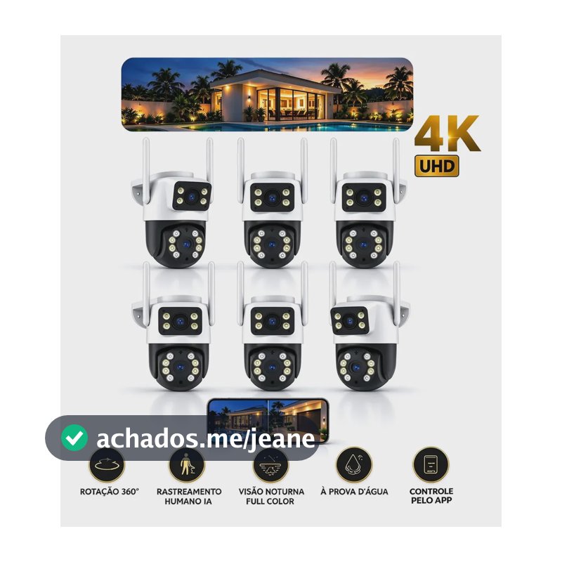 Kit 6 Câmera Lente Dupla Segurança Residencial Visão Noturna Branco