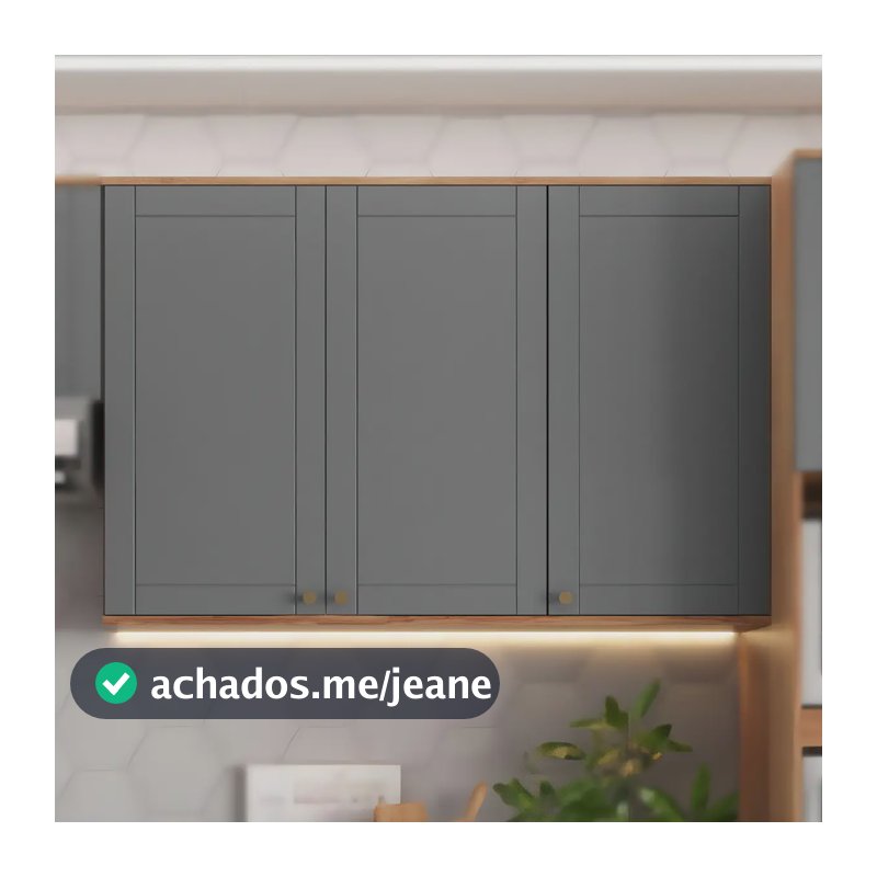 Armário Aéreo Milla 3 Portas Nogal e Cinza 120cm Carraro