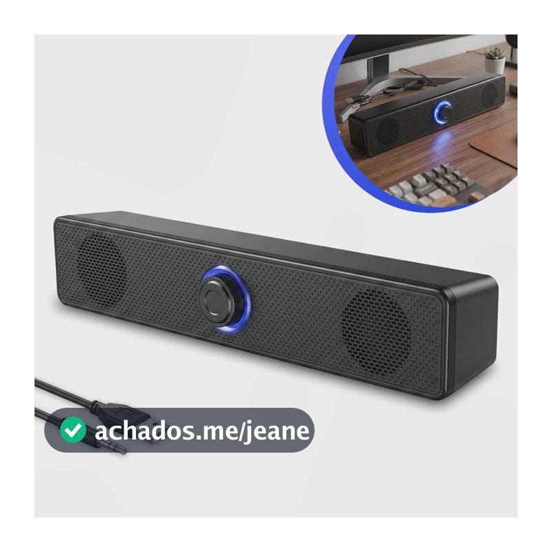 Caixa De Som Gamer Soundbar Para Computador Pc Notebook TV Amplificador Alto Falante Usb Led RGB Cor Preto