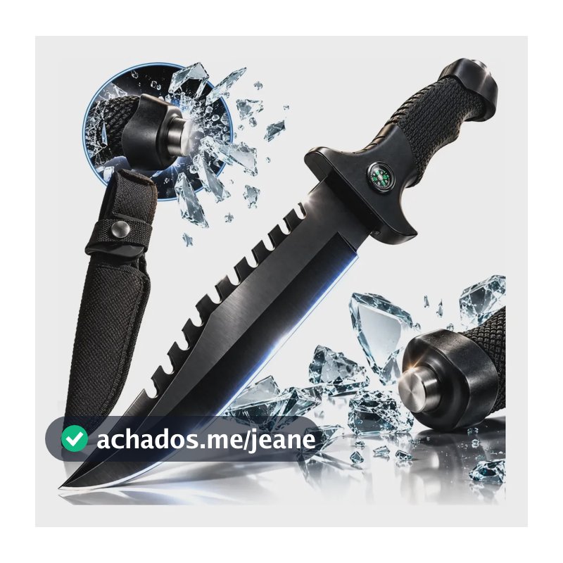 Faca Tática Primordial Survival Pro Outdoor com Lâmina Serrilhada e Bússola