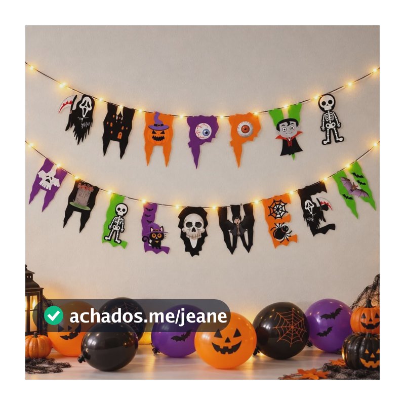 Faixa Decorativa Happy Halloween Com Led Decoração Kit Festa Letras Temática Colorida Enfeite Varal Tema Aniversário