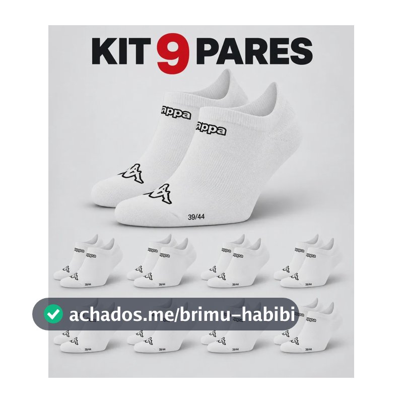 Kit 9 Pares Meias Kappa Sapatilha Soquete Invisível Original Branco 38-43
