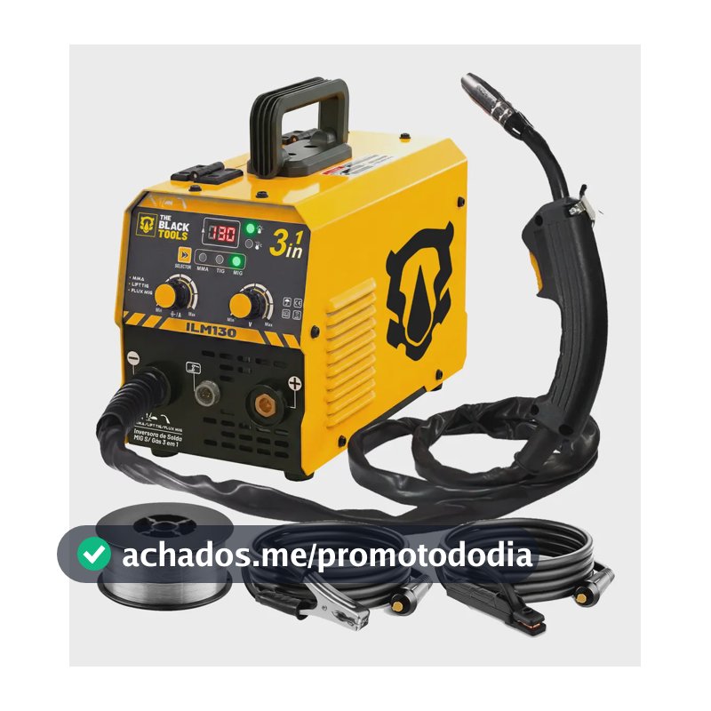 Máquina De Solda Inversora Mig 130a Sem Gás 3 Em 1 Tig Lift Mma Eletrodo Com Acessórios ILM130 Prime Mig The Black Tools