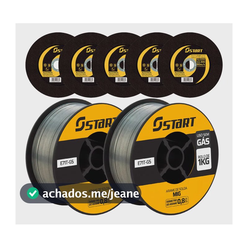 2 Arames De Solda Mig Uso Sem Gás 0,8mm 1 Kg Com 5 Discos De Corte Para Ferro E Inox Start