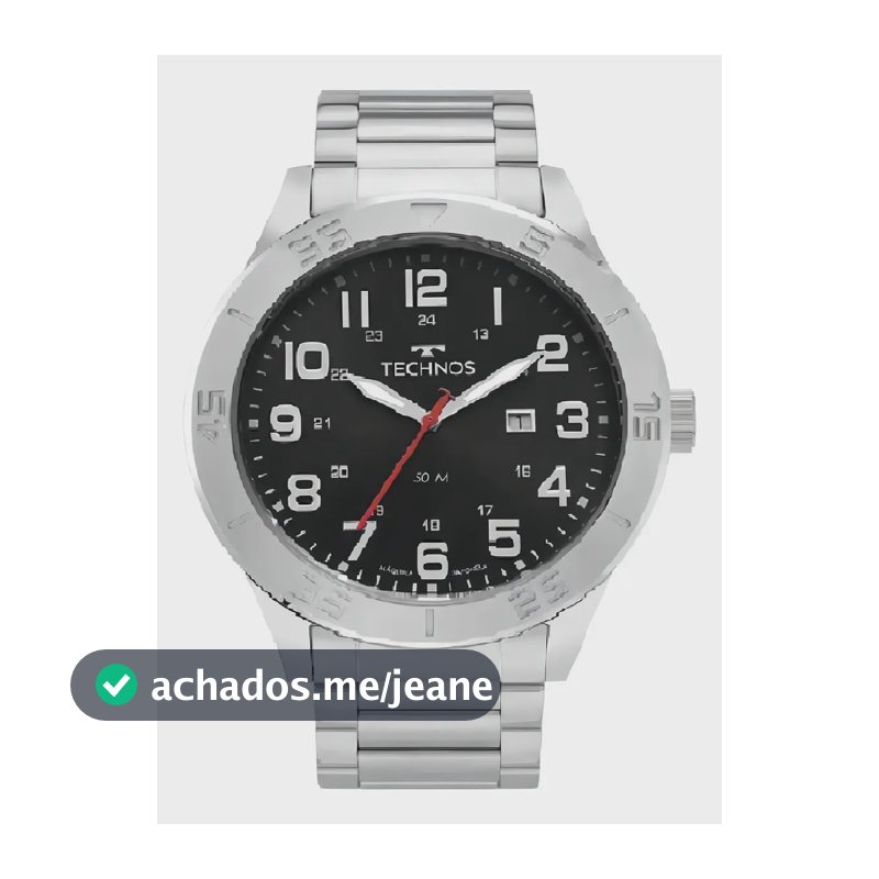 Relógio Technos Masculino Aço Inoxidável Fundo Preto Resistente Água 50m