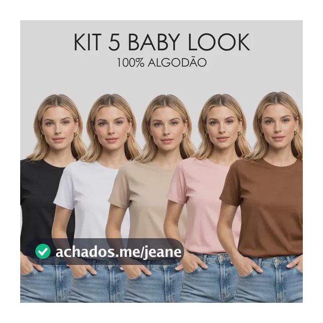 Kit 5 Blusas Baby Look Lisas Feminina Casual Algodão Premium