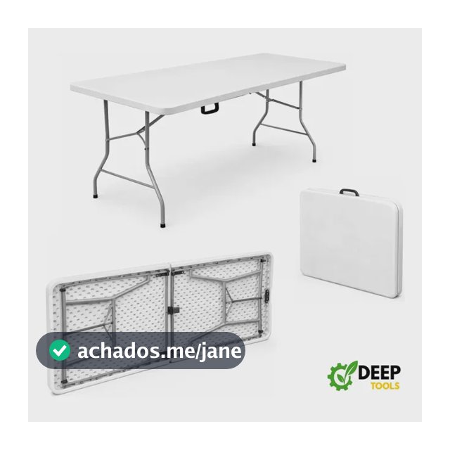 Mesa Dobrável Portátil 1,80m Vira Maleta Com Alça Camping Praia Festas Jardim Eventos Deep Tools + Book