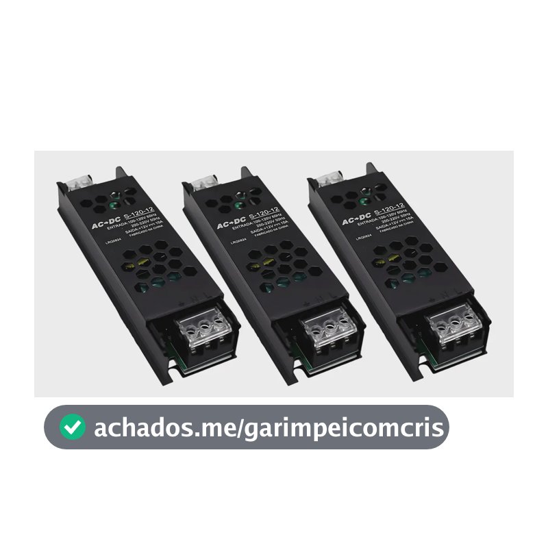 Kit 3 Fonte Chaveada Slim 12v 10a 120w P/ Cftv Fita Led Som Preta LUZTUDO