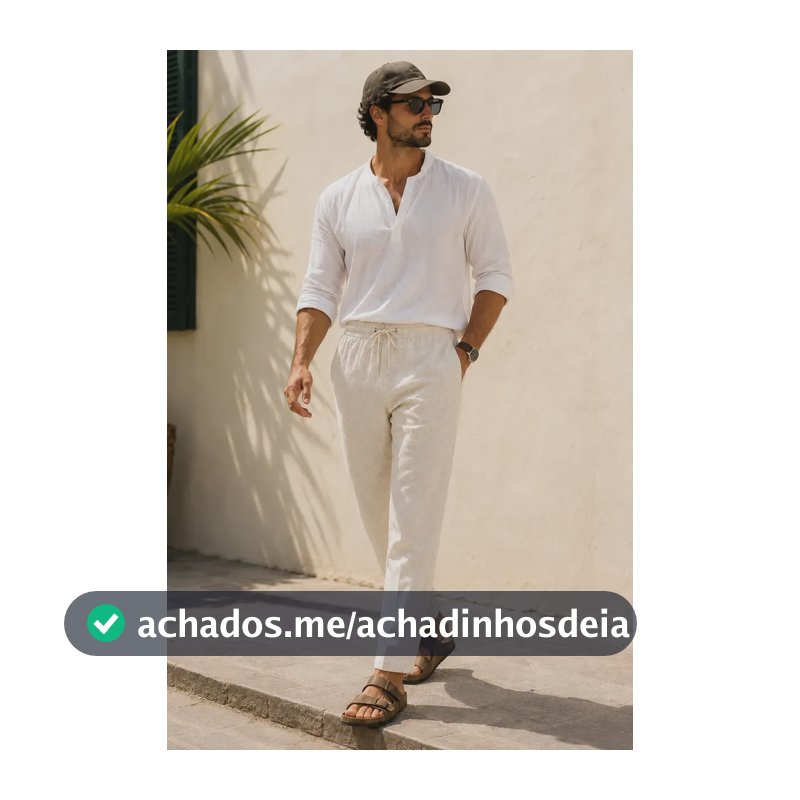 Conjunto Camisa E Calça Masc Linho Verão Estiloso Atemporal Bata Branca/calça Cru Gg