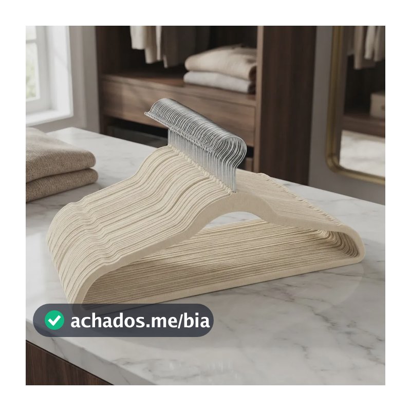 Kit 50 Cabides Veludo Antideslizante Adulto Cinza Bege Preto Bege
