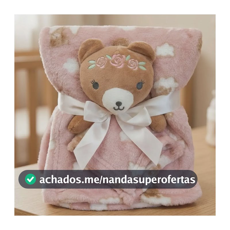 Kit Manta Naninha Bebê Pelúcia Infantil Bichinho Bene Casa Ursinha Rosa