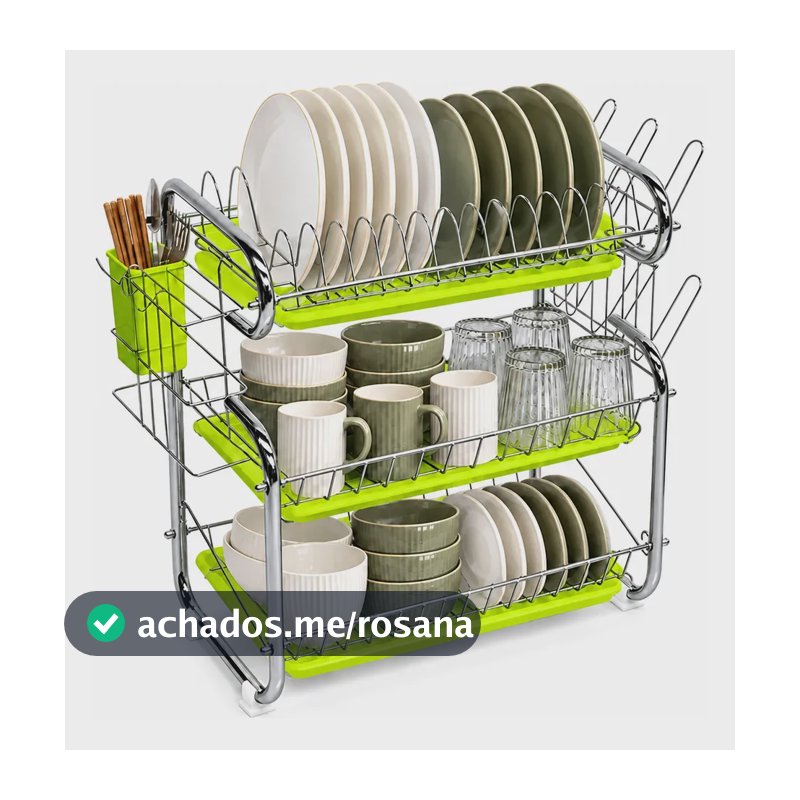 Escorredor De Louça,3 Andares Bancada Organizador Cozinha Verde