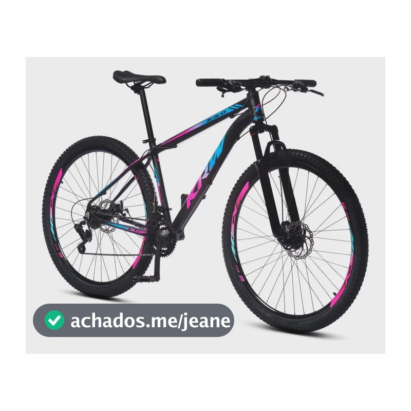Bicicleta Bike Aro 29 Krw Mountain Bike Câmbio Shimano Tz 21 Velocidades Freio A Disco Suspensão Dianteira sh21 Cor: Preto/Rosa e Azul Tamanho Quadro: 17